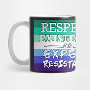 Respect Exsistence or Expect Resistance, Trans-Inclusive Gay Mens Pride Flag Mug